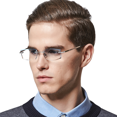 樂(lè)凱奇 無(wú)框眼鏡男 近視眼鏡框 成品純鈦鉆石切邊眼鏡平光眼睛架